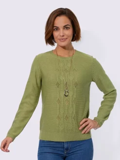 Pull encolure ronde mélange de motifs structurés/ajourés