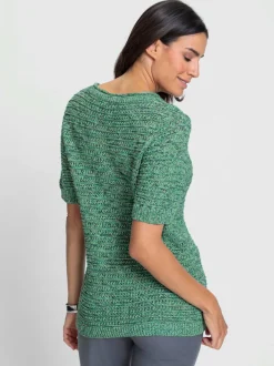 Pull en coton col rond et manches courtes à motif tricoté