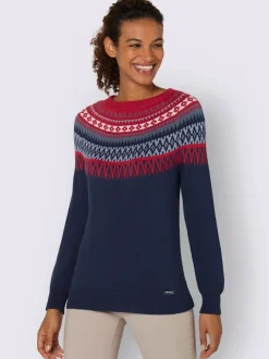 Pull en coton à motif norvégien et col rond