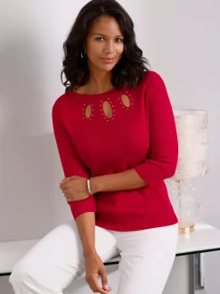 Pull en tricot col en U avec découpes goutte et pierres
