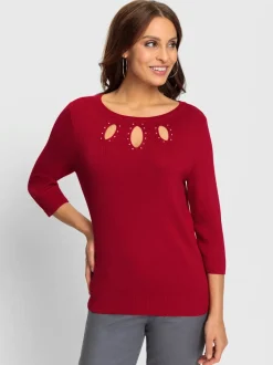Pull en tricot col en U avec découpes goutte et pierres