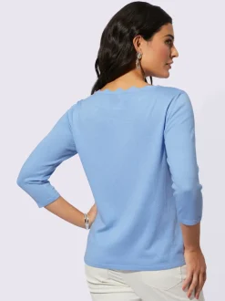 Pull en tricot fin col rond manches trois quarts dentelle filigrane
