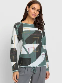 pull en tricot fin souple avec col rond imprimé géométrique