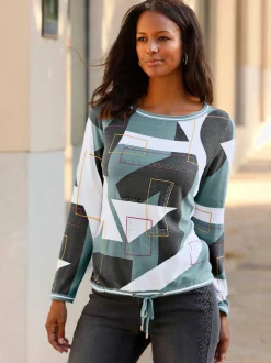 pull en tricot fin souple avec col rond imprimé géométrique