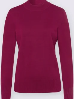 Pull en tricot uni à col montant et ourlet côtelé