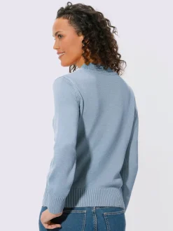 Pull femme à col tortue et manches longues avec finitions côtelées