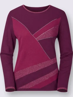 Pull femme motif intarsia avec pierres brillantes