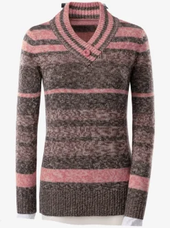 Pull femme rayé fils chinés doux encolure en v