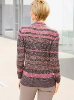 Pull femme rayé fils chinés doux encolure en v