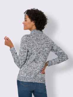 Pull fil fantaisie col montant zippé manches longues
