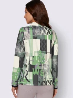 Pull graphique à col rond et manches longues en interlock