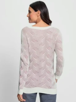 Pull jacquard à col rond et manches longues motif géométrique