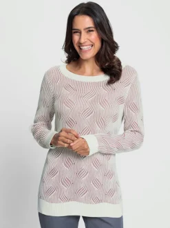Pull jacquard à col rond et manches longues motif géométrique