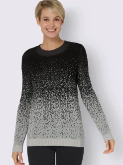 Pull jacquard à encolure ronde et manches longues motif pointillé