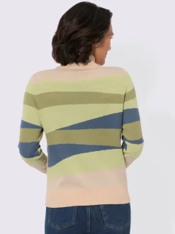 Pull jacquard à rayures horizontales et manches longues