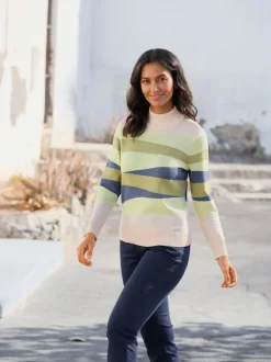 Pull jacquard à rayures horizontales et manches longues