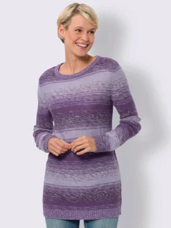 Pull long tricoté en fils chinés et manches longues
