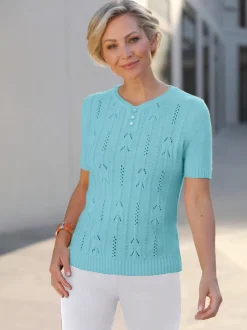 Pull à manches courtes avec motif ajouré devant et col rond