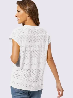 Pull à manches courtes motif ajouré et col rond
