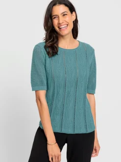 Pull à manches courtes motif tricoté affinant