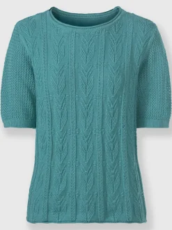 Pull à manches courtes motif tricoté affinant