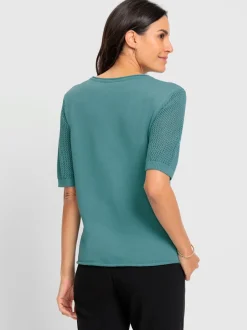 Pull à manches courtes motif tricoté affinant