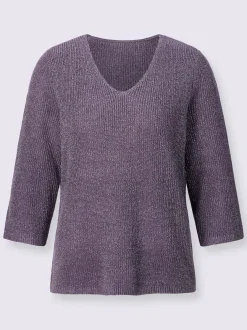 Pull à manches 3/4 encolure en v féminine