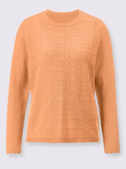 pull à manches longues col rond et motif petits cœurs
