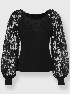 Pull à manches longues détails en dentelle tendance