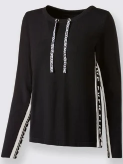 Pull à manches longues en tricot fin viscose et bandes fantaisie