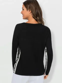 Pull à manches longues en tricot fin viscose et bandes fantaisie