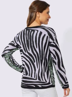 Pull à manches longues imitation zèbre en tricot jacquard