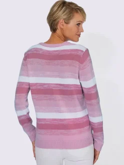 Pull à manches longues marinière à encolure ronde et petit V