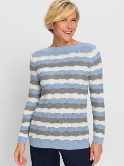 Pull à manches longues marinière et motif tricoté encolure en U