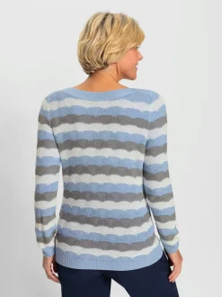 Pull à manches longues marinière et motif tricoté encolure en U