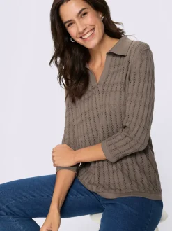 Pull polo maille torsadée ajourée