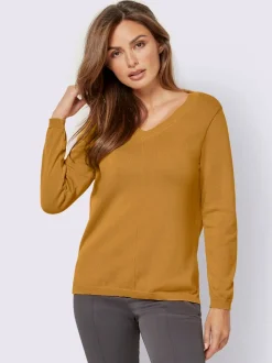 Pull tricoté en coton pima col en V et manches longues