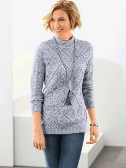Pull tricot motif losanges col montant fils chinés