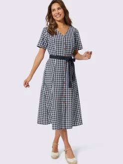 Robe à carreaux avec ceinture à nouer et manches courtes