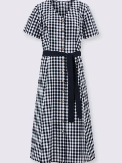 Robe à carreaux avec ceinture à nouer et manches courtes