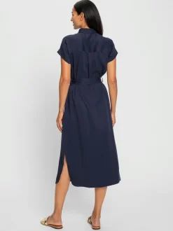 Robe chemisier lyocell col chemise à manches courtes et poches
