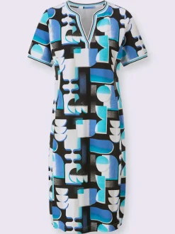 Robe droite à manches courtes avec imprimé géométrique en coton