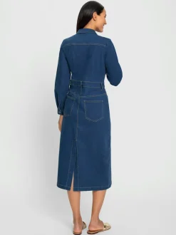 Robe en jean à col chemise manches longues et boutons