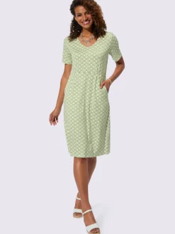 Robe en jersey imprimée à pois manches courtes col V
