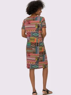 Robe en jersey imprimé géométrique col V ouvert et manches courtes