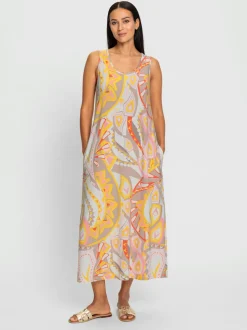 Robe en jersey léger sans manches encolure ronde et motif abstrait