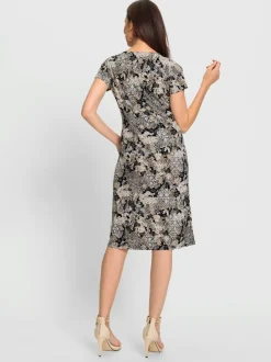 Robe en jersey motif floral et effet cache cœur manches courtes