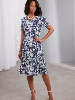 Robe en jersey viscose motif floral manches courtes avec ceinture