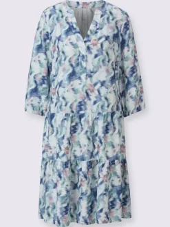 Robe imprimée à fleurs en viscose fluide et col en V