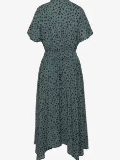Robe imprimée à pois col chemisier mancherons empiècement smocké viscose tissée